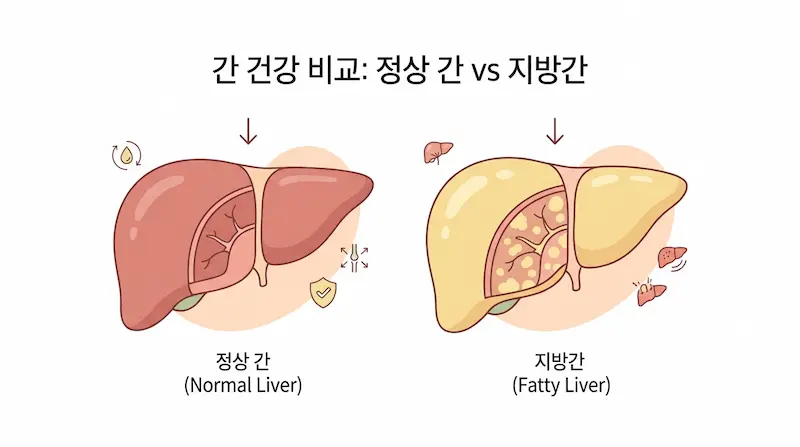 정상 간과 지방간 비교 그림