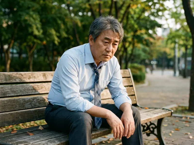 테스토스테론 감소 증상으로 피로해하는 중년 남성