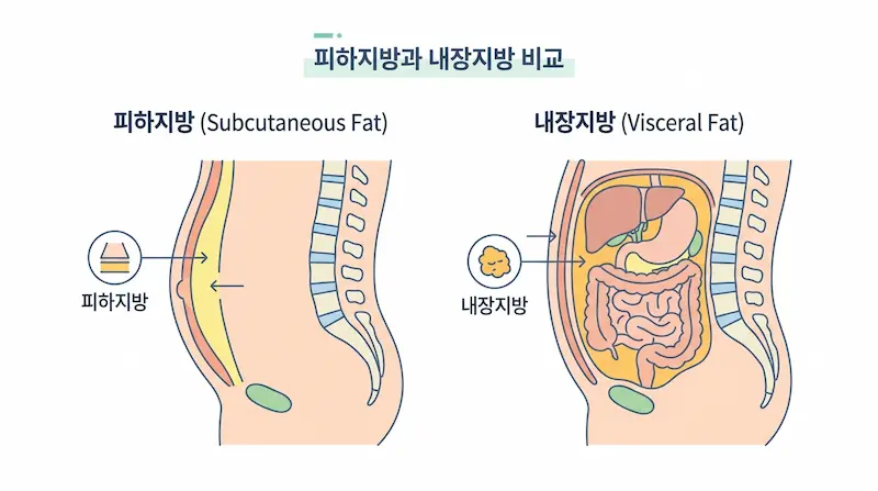내장지방과 피하지방 위치 비교 그림