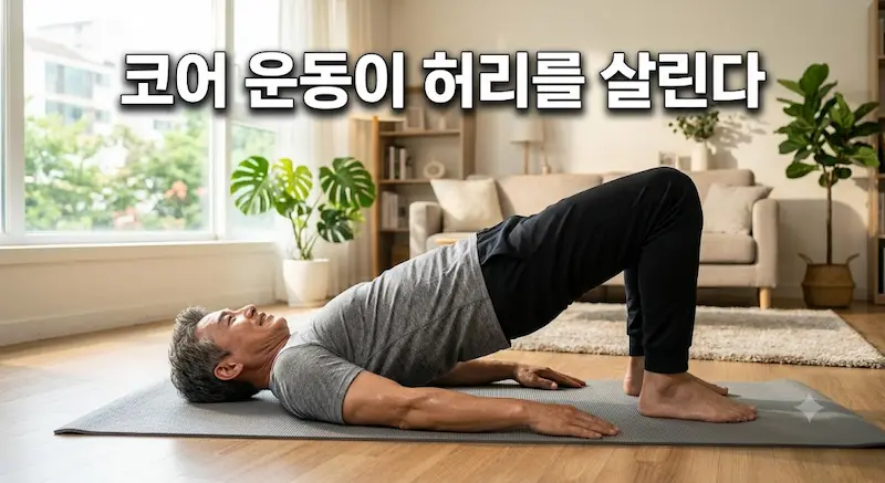 코어 운동 브릿지 자세를 하는 50대 남성