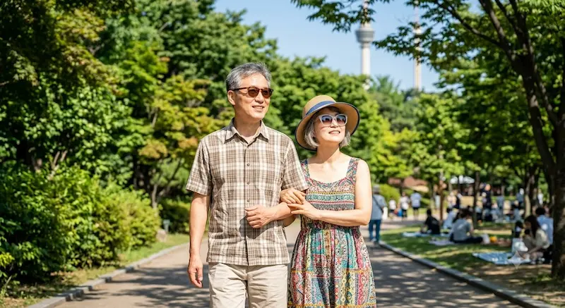 여름철 눈 건강 지키는 생활 습관 여름철 외출 시 선글라스로 눈 보호하는 50대 부부