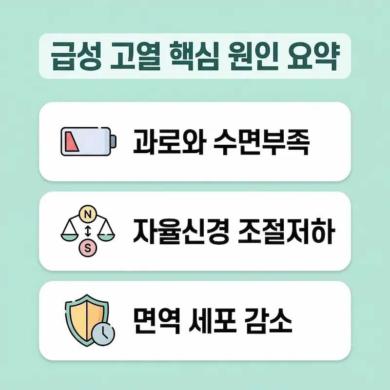 과로와 수면부족, 자율신경 조절저하, 면역세포 감소를 정리한 민트톤 인포그래픽