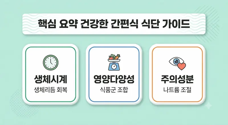 생체시계 회복, 영양 다양성 확보, 주의성분 점검 핵심 요약 인포그래픽